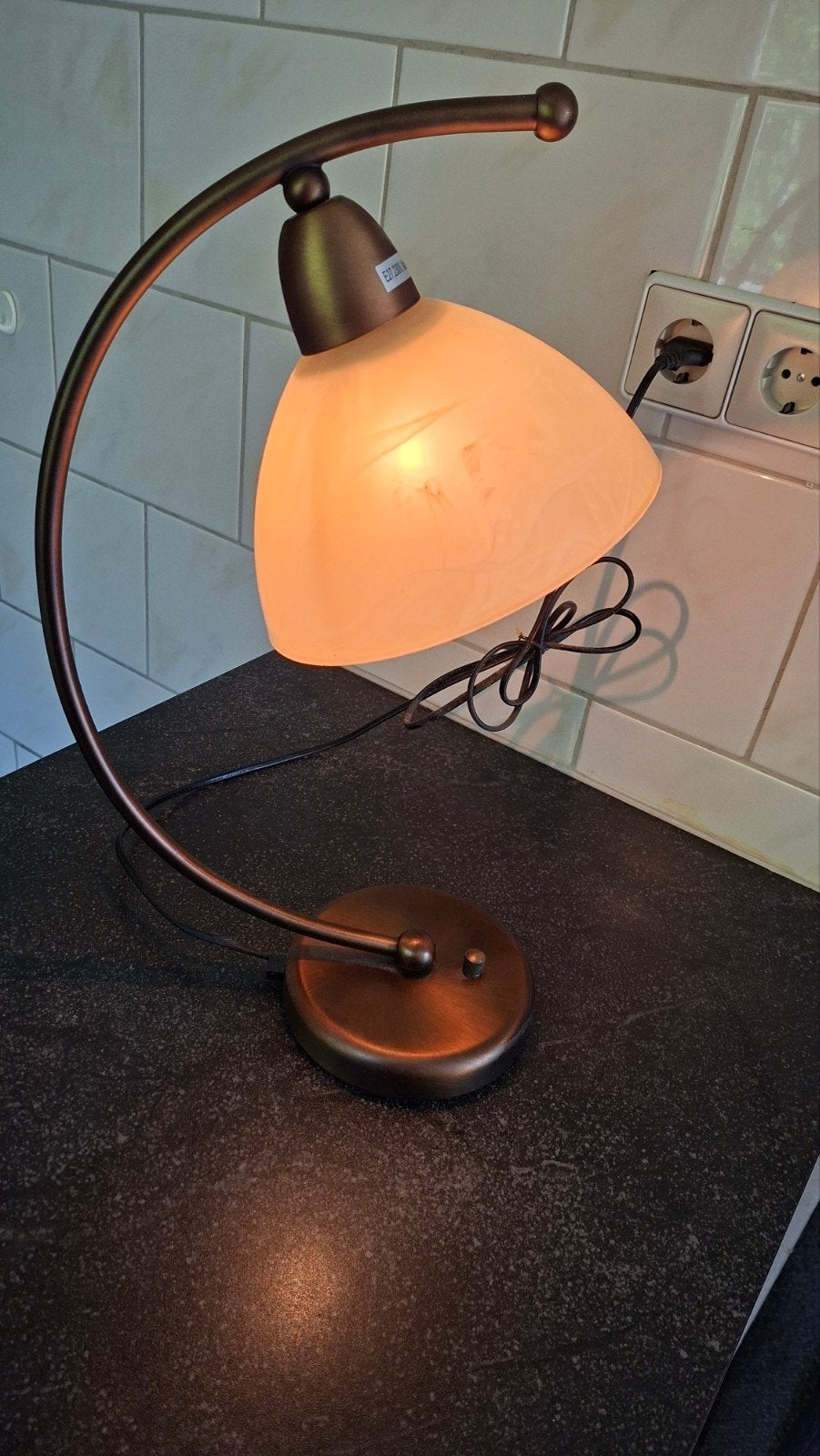 Vandeheg Tafellamp Brons met Glazen Kap E27, Overige merken, Glas, Bruin, E27 (groot)