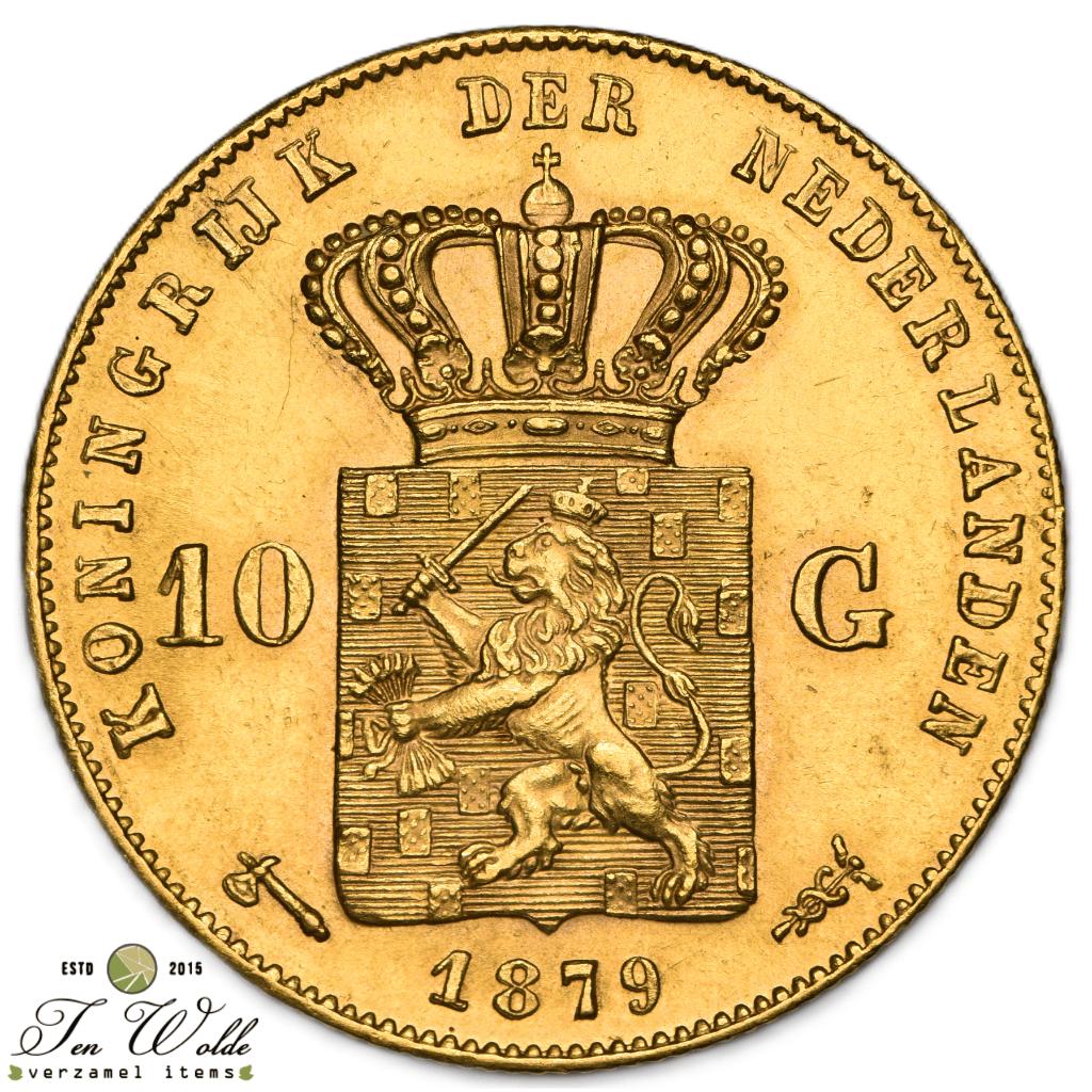 Nederland 10 Gulden 1879 - UNC, Koning Willem III, Losse munt, 10 gulden, Goud