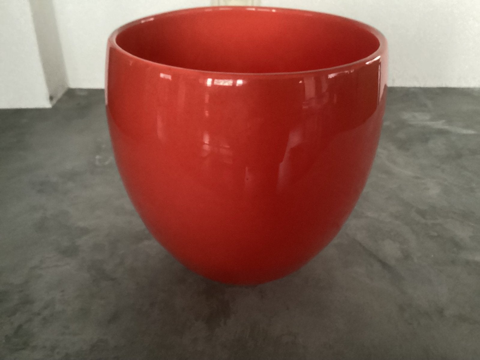 Zware mond geblazen oranje glazen vaas, bloempot, Oranje, Ophalen of Verzenden, 20 cm, Glas