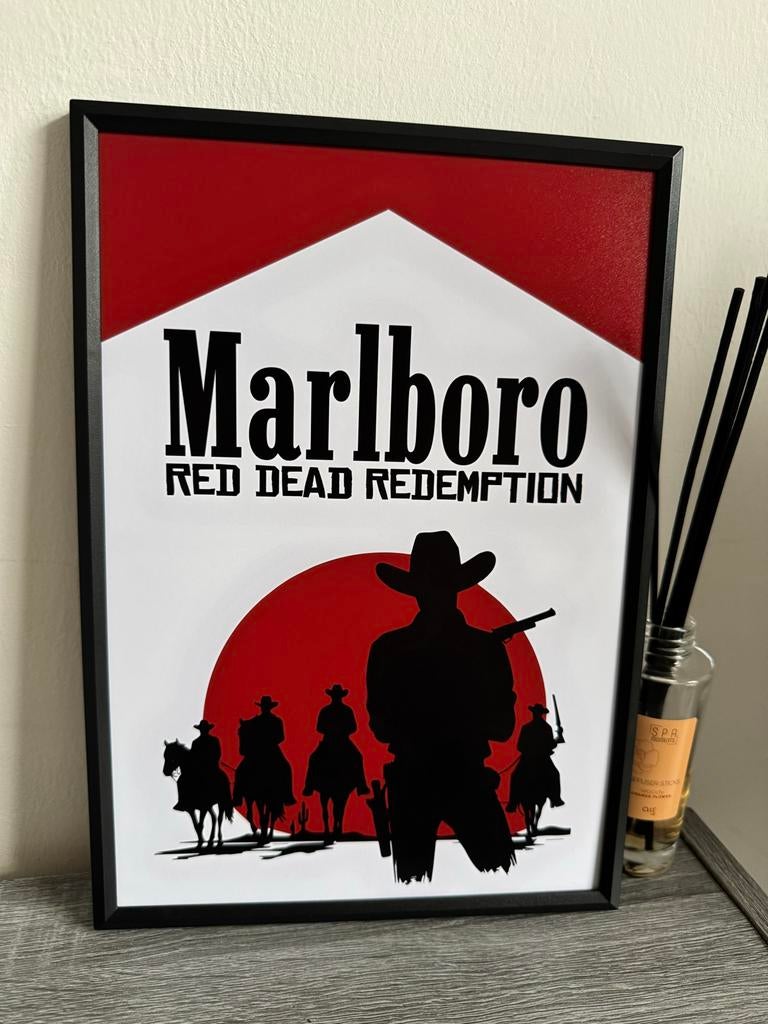 Marlboro Red Dead Redemption Poster Ingelijst 21x30cm, Verzamelen, Rechthoekig Staand, Met lijst, A4 of kleiner, Nieuw