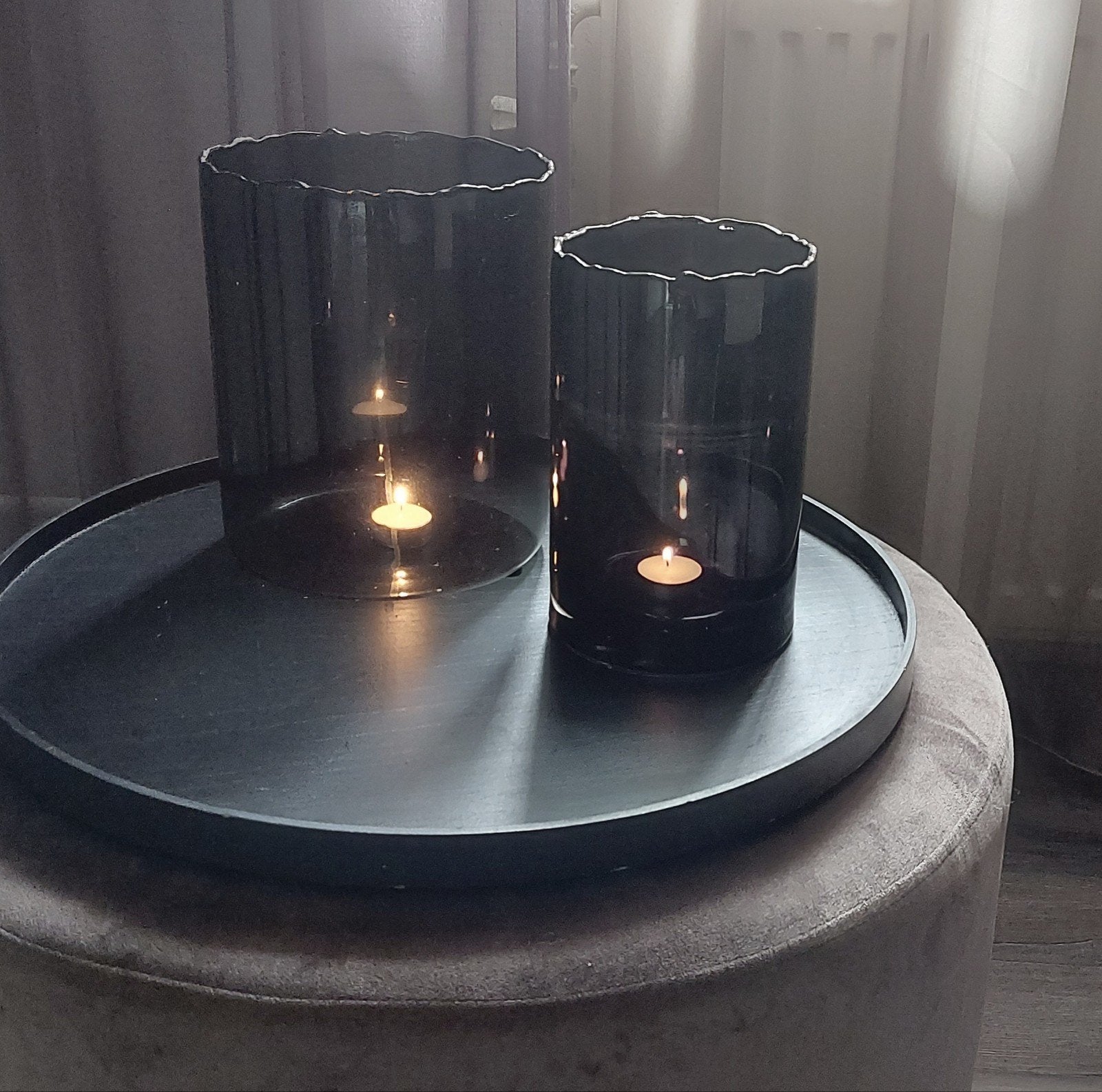 2 zwarte windlichten zware kwaliteit, Ophalen of Verzenden, Zo goed als nieuw, Hout