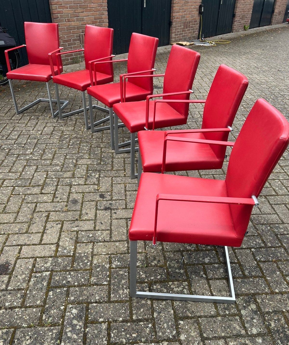 KFF leren Eetkamerstoelen 6 stuks, Ophalen, Leer, Zo goed als nieuw, Vijf, Zes of meer stoelen