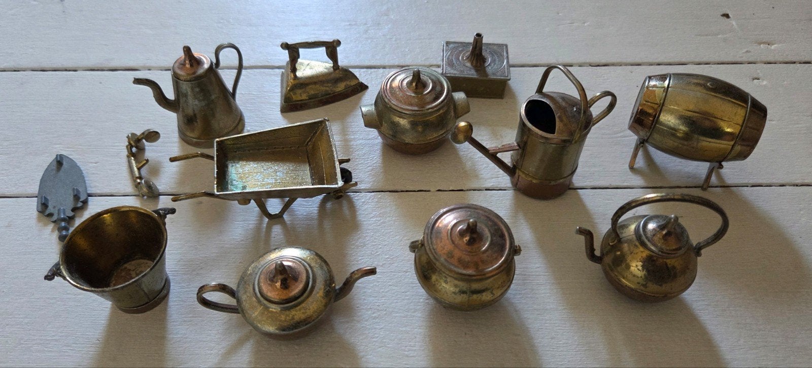 vintage miniatuurvoorwerpen koper messing poppenhuis, Ophalen of Verzenden