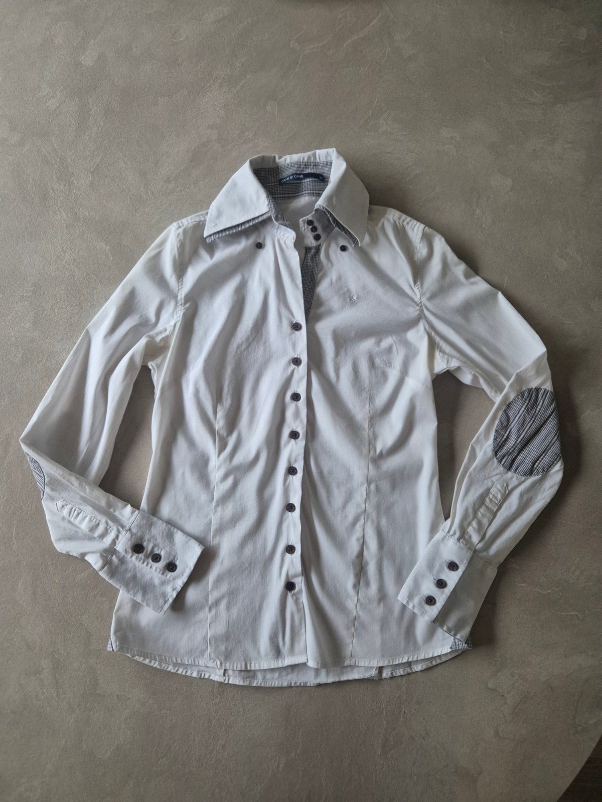 Cane & Cane witte blouse met ruitdetails - Maat 36 (S), Wit, Ophalen of Verzenden, Zo goed als nieuw, Maat 36 (S)