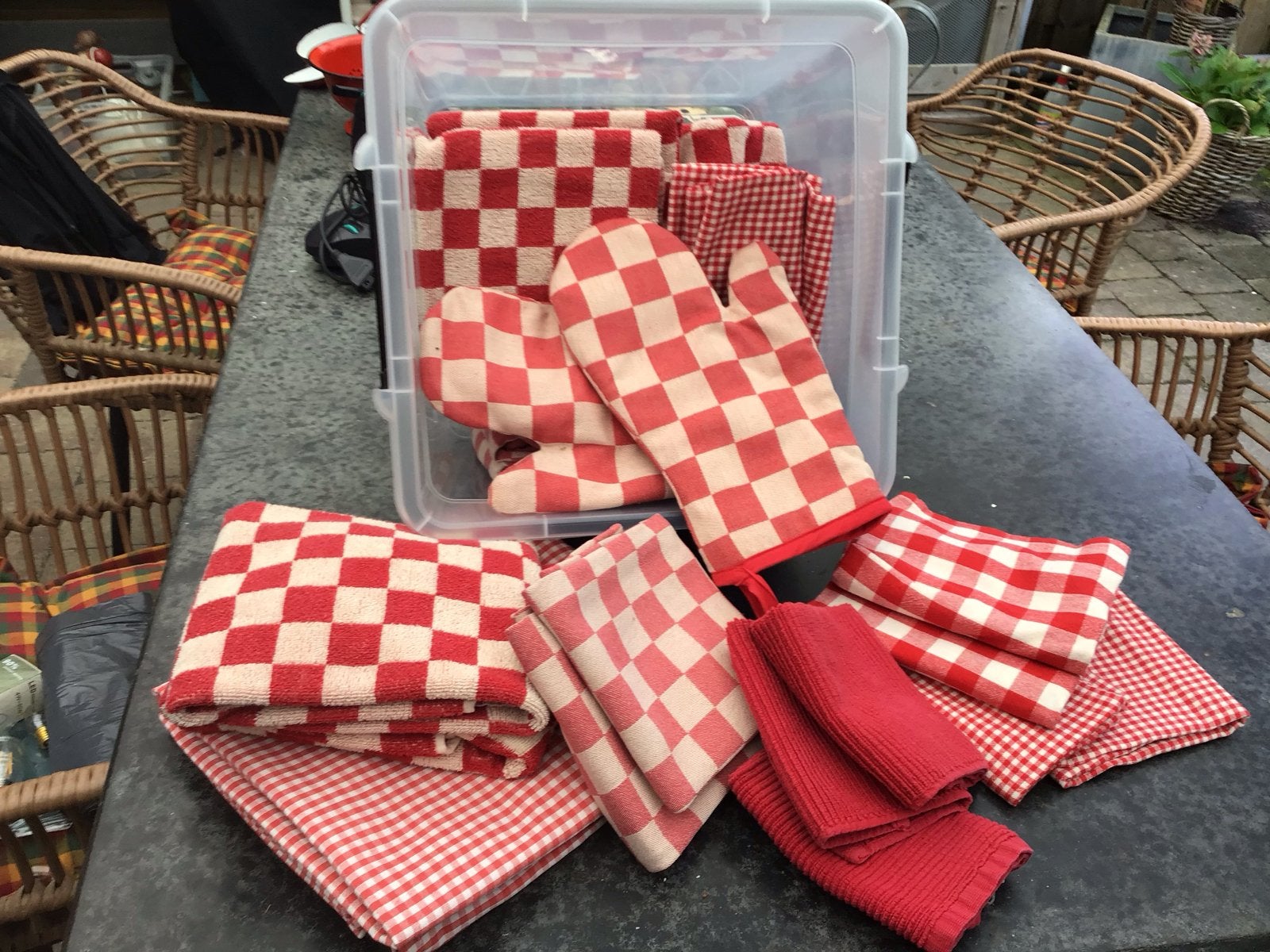 Keukentextiel set: tafellaken, handdoeken, theedoeken, ovenw, Gebruikt, Wasbaar, Rood, Theedoek of Handdoek