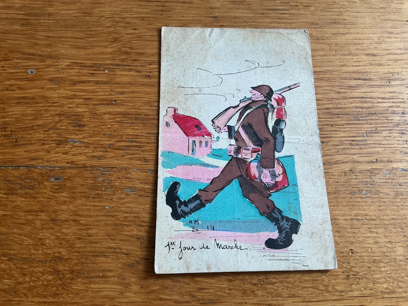 M147 militair Illustrator ZWAAR BESCHADIGD, Verzamelen, Ansichtkaarten | Themakaarten, Ophalen of Verzenden, Voor 1920, Overige thema's