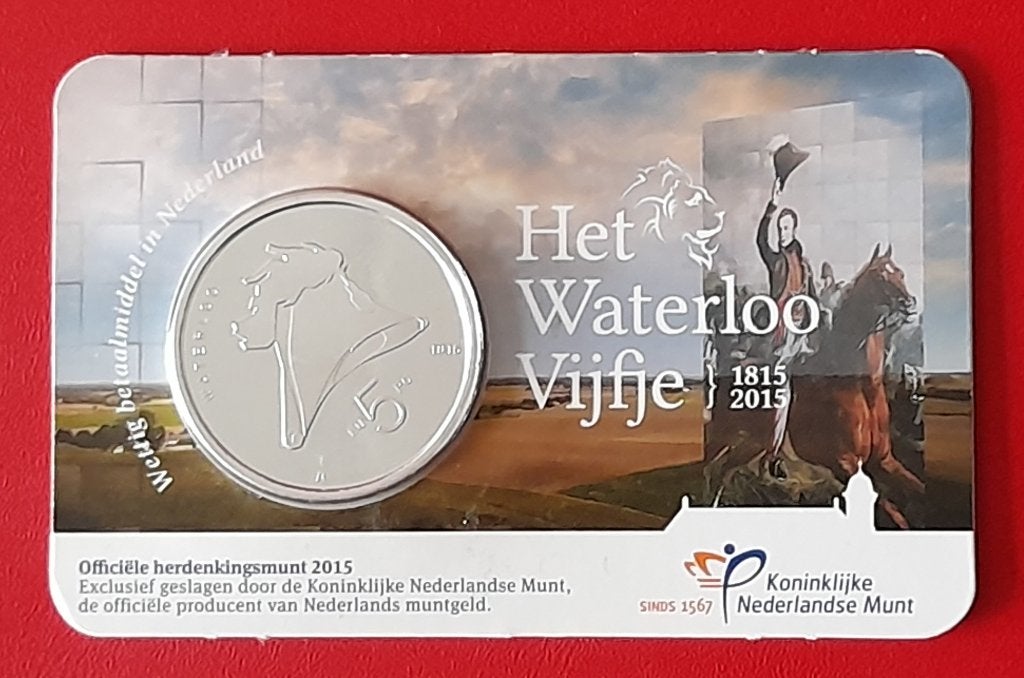 coincard Nederland 5 euro 2015 UNC Het Waterloo vijfje, Ophalen of Verzenden, Koningin Beatrix, Euro's, Setje