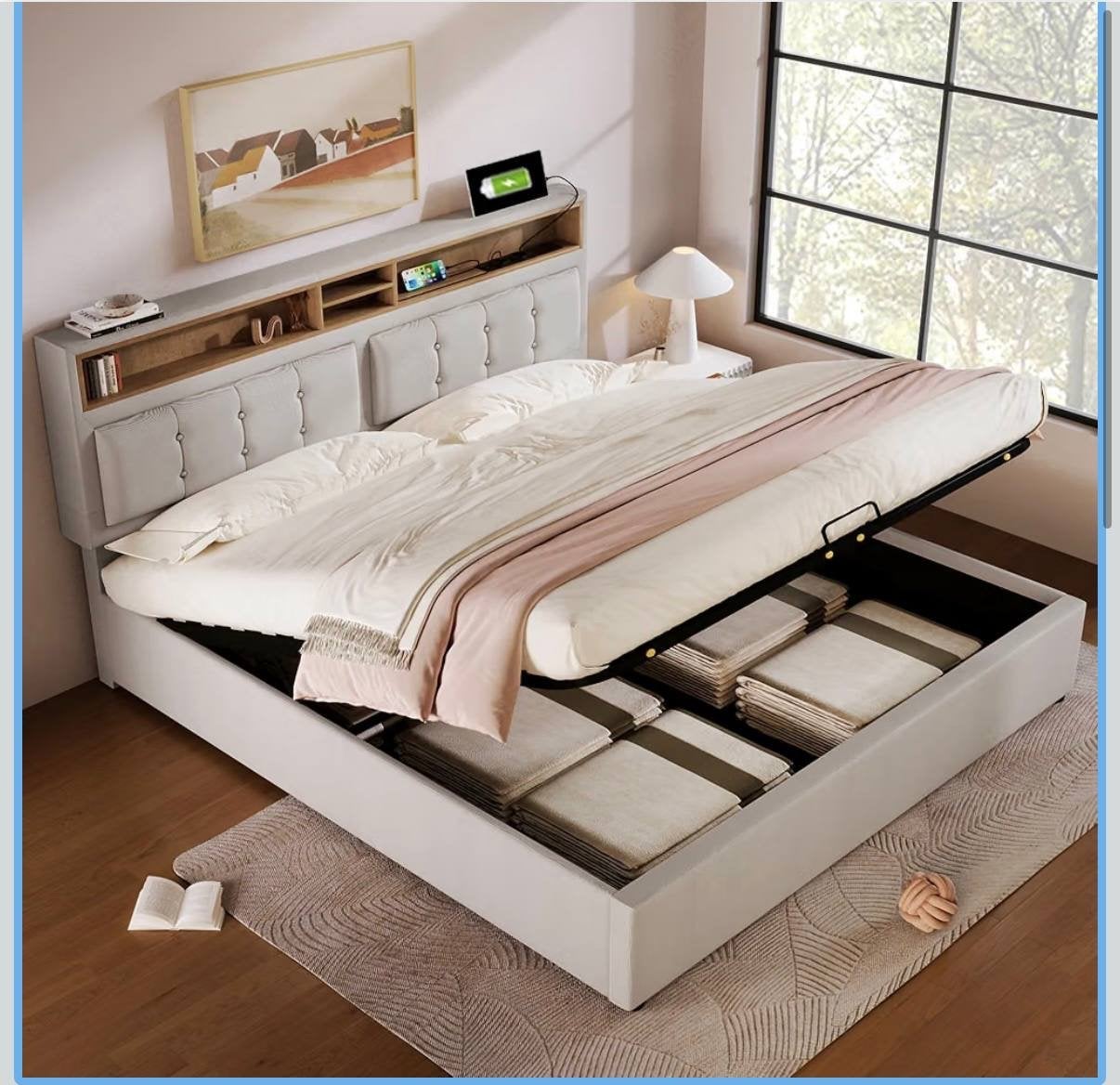 Tweepersoonsbed met opbergruimte 160х200, Ophalen, Verstelbaar, Tweepersoons, Zo goed als nieuw
