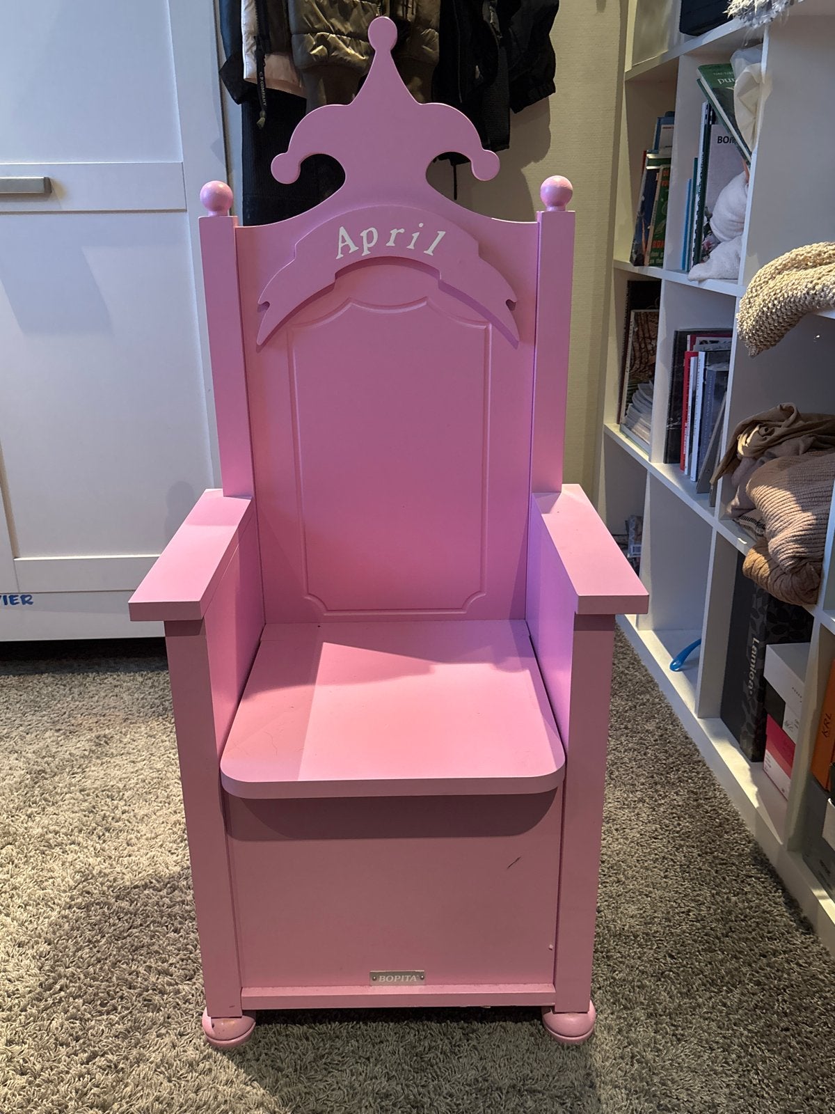 Roze kinderstoel met opbergruimte, Ophalen, Zo goed als nieuw, Stoel