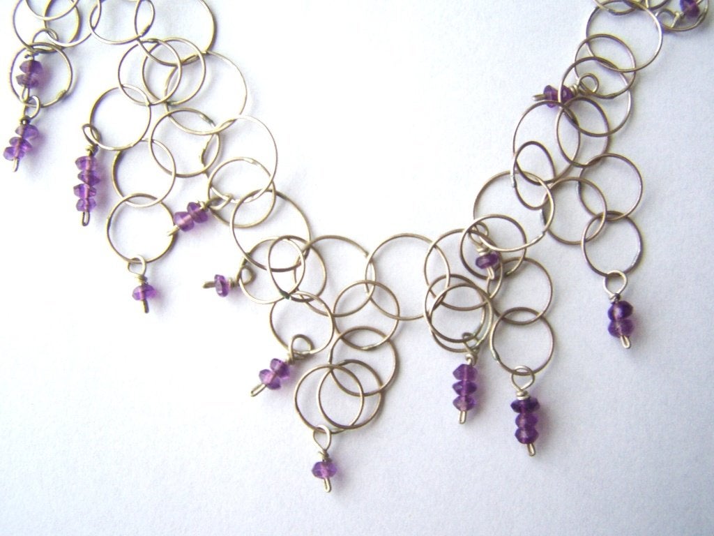 Prachtige 925 Zilveren ketting collier met echte Amethist, Ophalen, Zo goed als nieuw, Met edelsteen, Zilver
