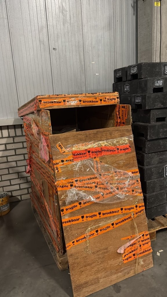 Houten opbergkrat met 'fragile' tape, Ophalen, 50 – 75, Gebruikt, 75 tot 100 cm