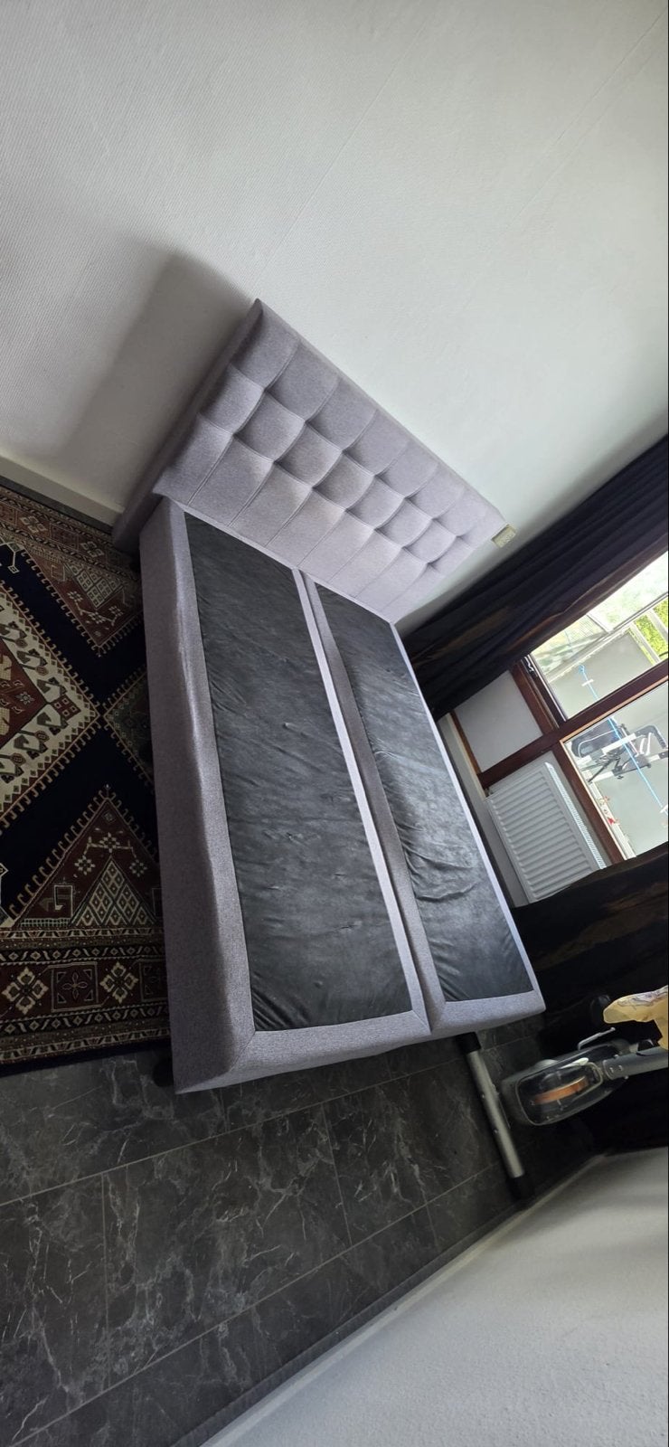 Tweepersoons boxspring met hoofdbord - 140x200 cm, Ophalen, Gebruikt, Tweepersoons, 140 cm