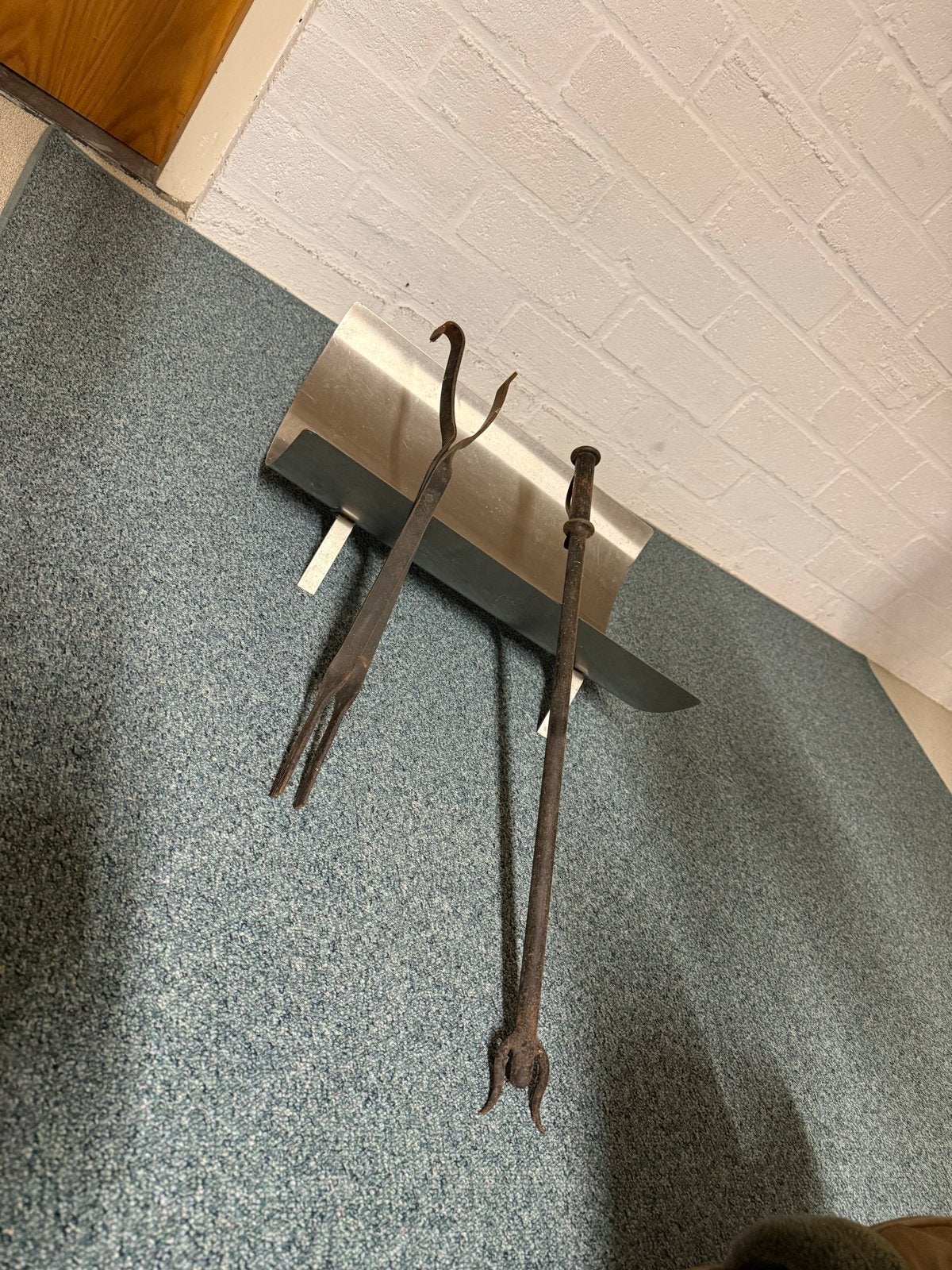 Haardhoutrek RVS met haardstel - 50x36x16 cm, Ophalen of Verzenden, Gebruikt, Vrijstaande haard, Overige soorten