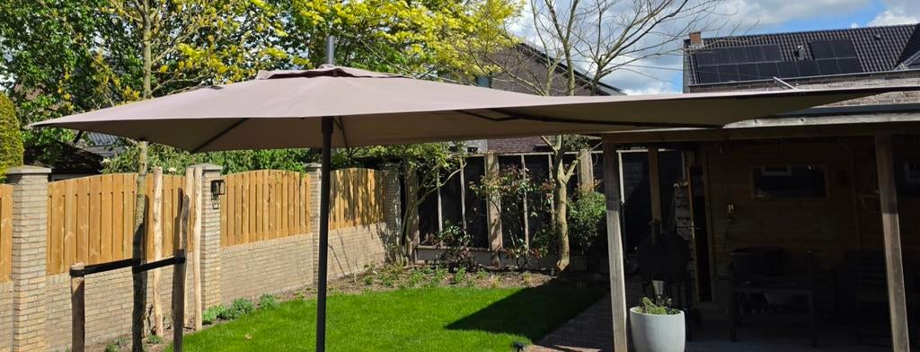 Rechthoekige parasol,taupe 360x220 cm, Ophalen of Verzenden, Zweefparasol
