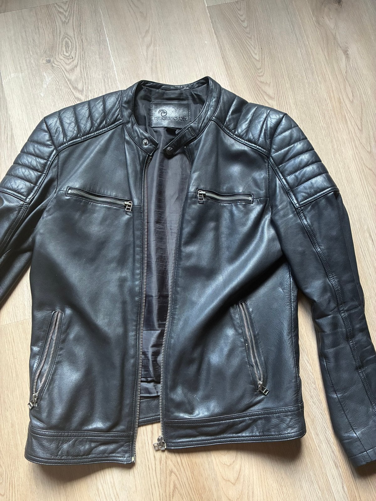 Goosecraft Zwart Leren Motorjack, Motoren, Ophalen of Verzenden, Tweedehands, Heren, Jas | leer
