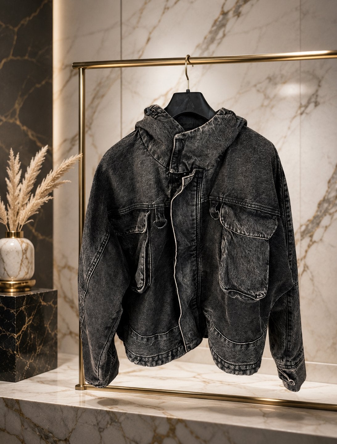 ZARA Utility Denim Jas Washed Black met Capuchon (Maat L), Ophalen of Verzenden, Zo goed als nieuw, Maat 52/54 (L), Zwart