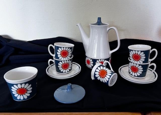 Retro koffieservies Daisy van FigjjoFlint Noorwegen, Ophalen of Verzenden, Glas, Overige stijlen, Overige typen