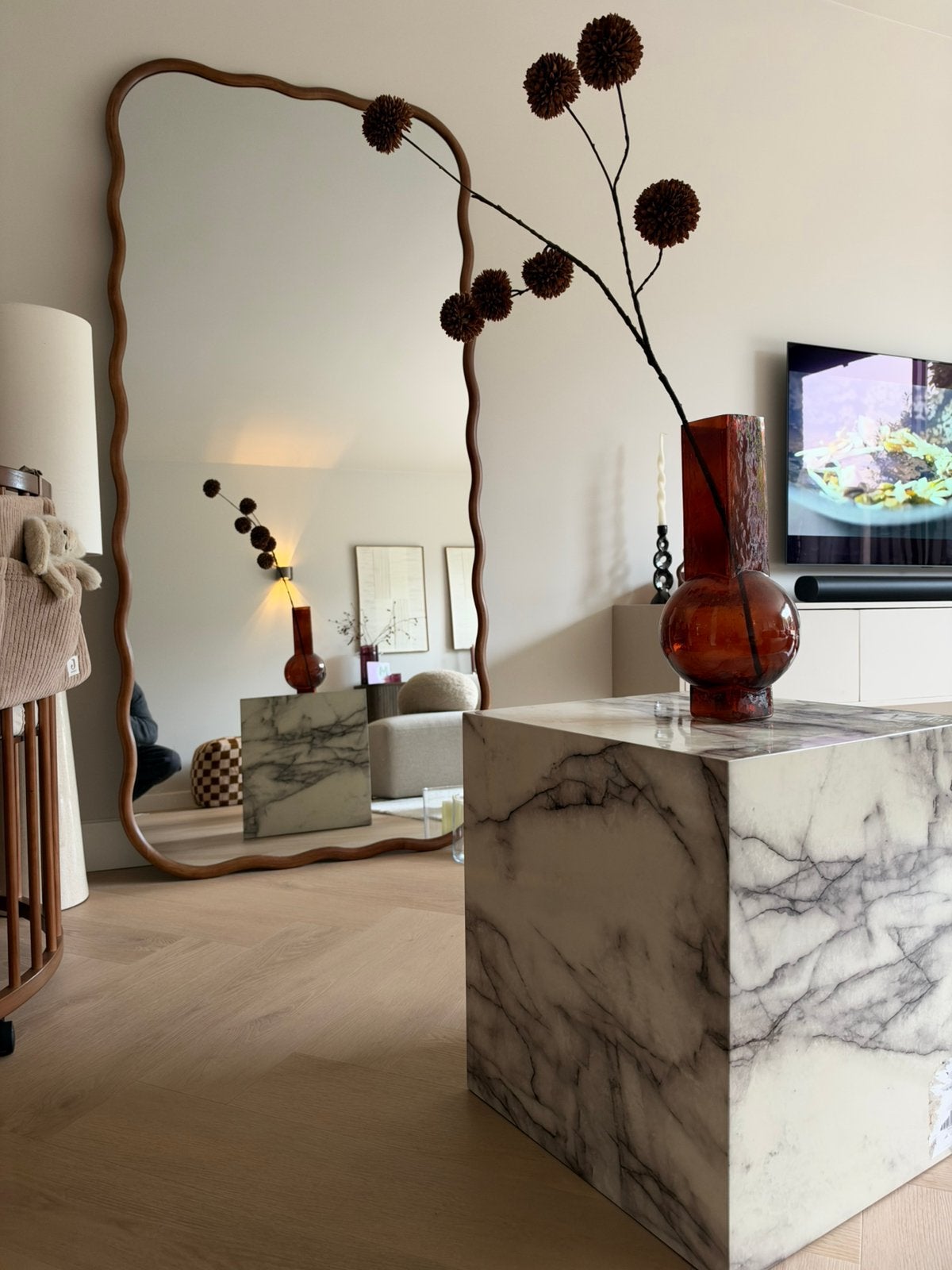 Coco maison | blok | marmer look | bijzettafel, Huis en Inrichting, Minder dan 55 cm, Rond, Zo goed als nieuw, Ophalen