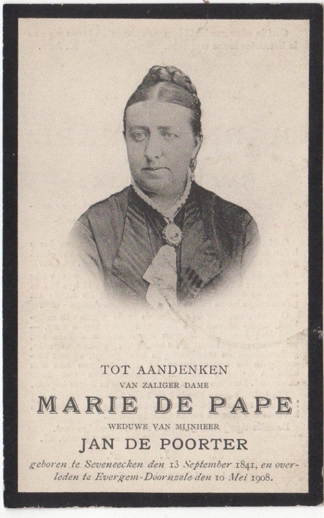 Marie de Pape 1841 Seveneecken + 1908 Evergem, 66 jaar, Verzenden