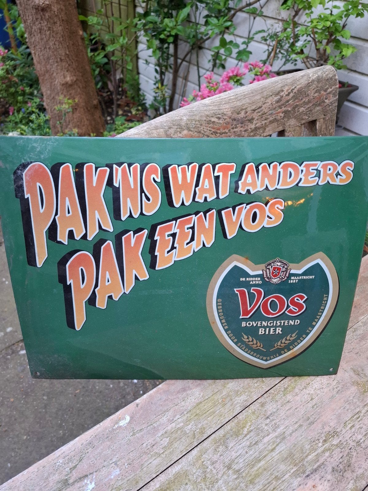 Vintage Emaille Reclamebord De Ridder Vos Bier, Ophalen of Verzenden