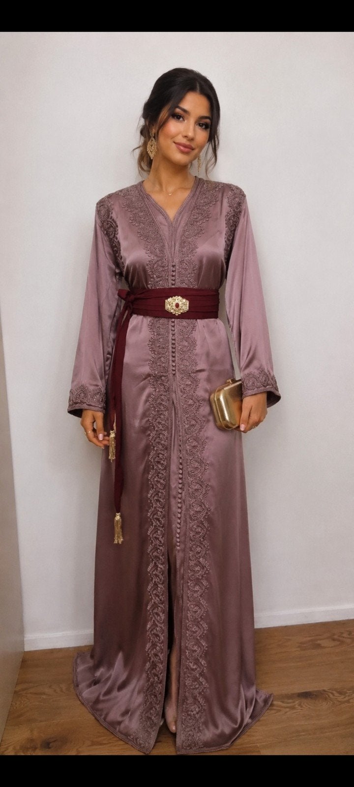 Mauve Kaftan met Riem, Galajurk, Paars, Maat 42/44 (L), Nieuw