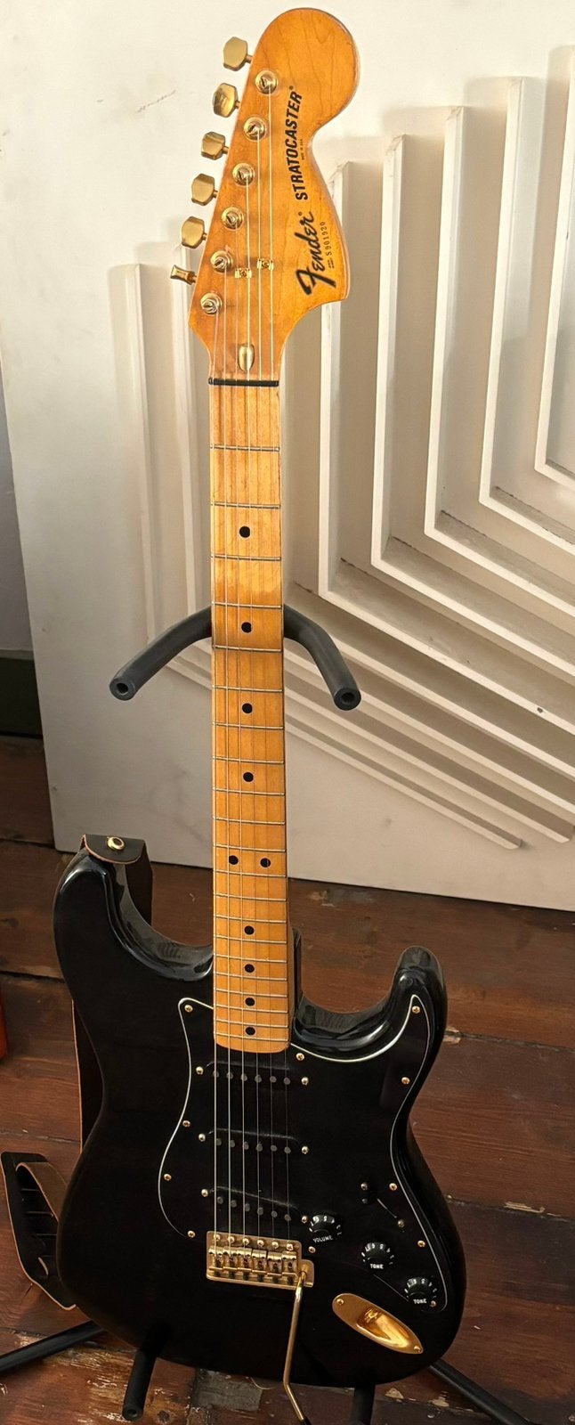 Fender Stratocaster USA 1978 - zwart met messing hardware, Verzenden, Gebruikt, Solid body, Fender