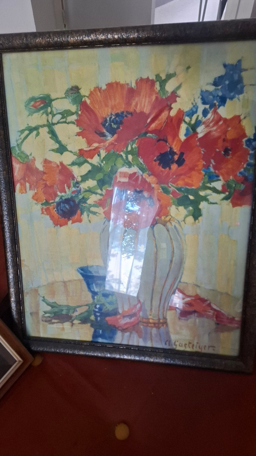 Levendig bloemstilleven met klaprozen, gesigneerd, Ophalen of Verzenden