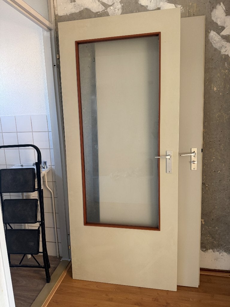Houten opdek deur met glas 200,5x83 cm, Ophalen, Gebruikt, 80 tot 100 cm, Binnendeur