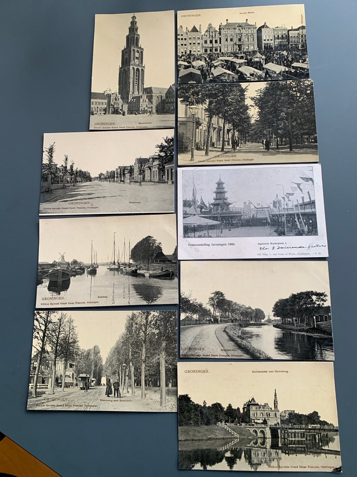 Set van 9 oude ansichtkaarten van Groningen, Ophalen of Verzenden, Voor 1920, Gelopen, Groningen