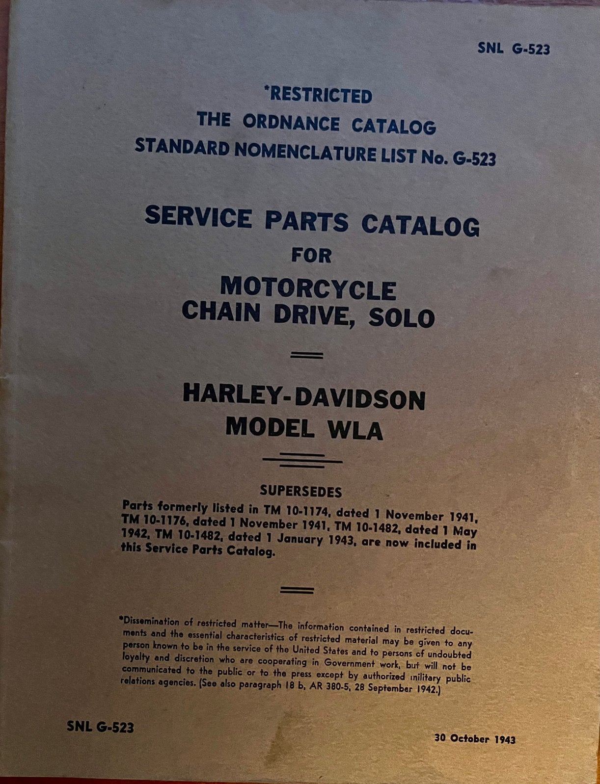 Harley Davidson WLA Parts Catalog, Ophalen of Verzenden, Harley-Davidson of Buell
