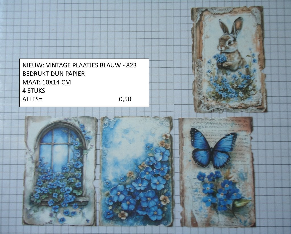 ⚠️nu 0,25: vintage plaatjes blauw  823  ( alleen verzenden, Ophalen, Nieuw, Overige thema's, Knipvel