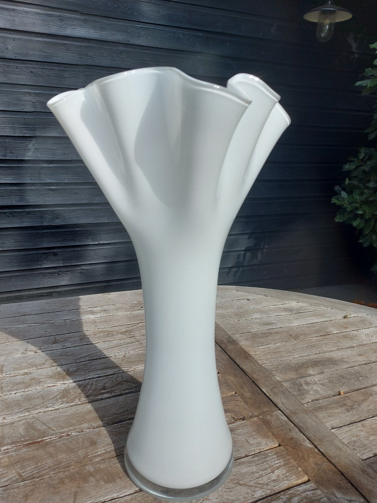 Witte glazen zakdoekvaas, Ophalen, 47 cm, Wit, Glas