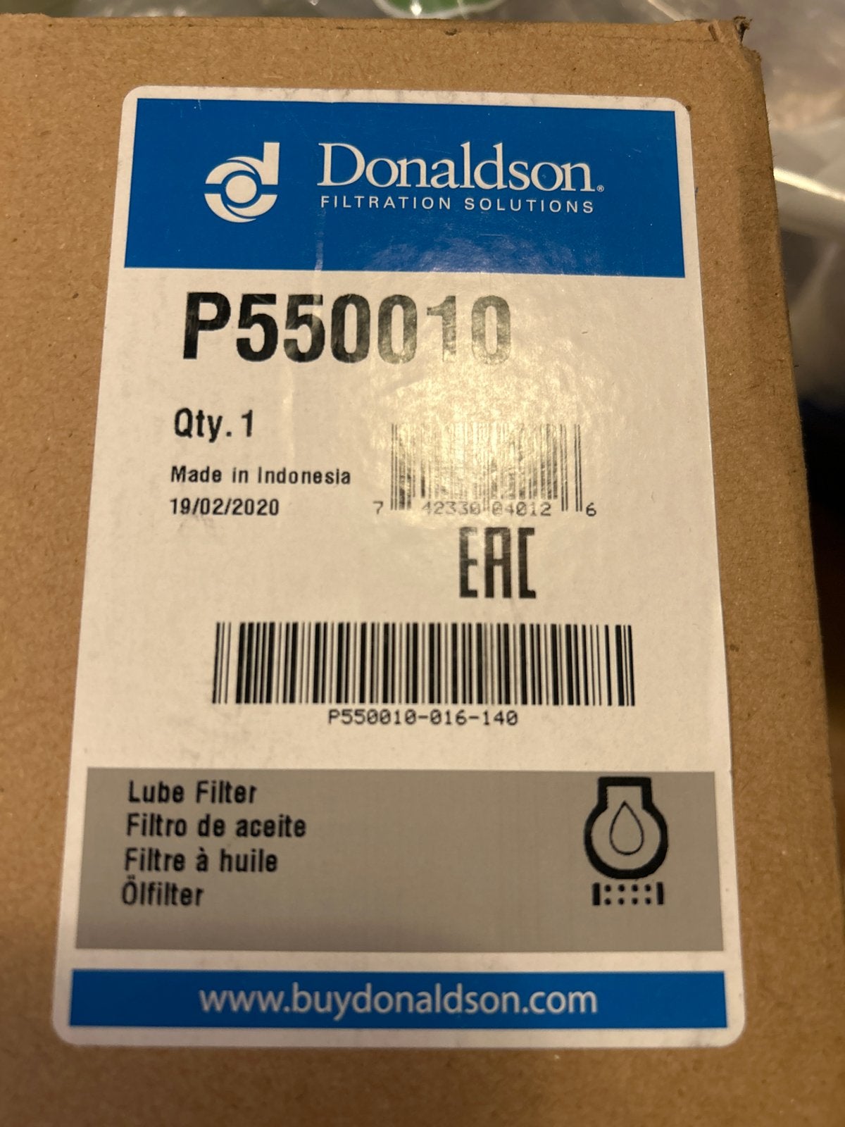 Donaldson P550010 Smeerfilter / Oliefilter - Nieuw, Ophalen, Nieuw