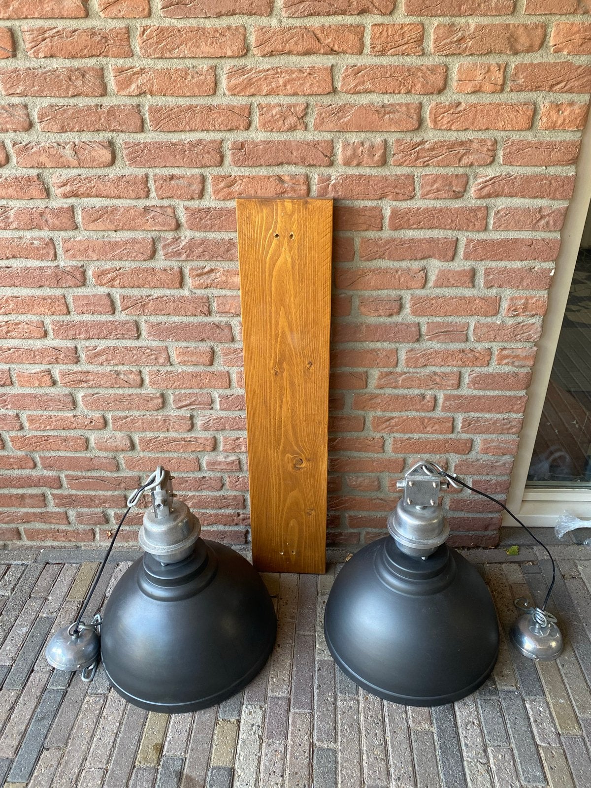 Industriële hanglampen (2 stuks) - Antraciet metaal, Ophalen, Zo goed als nieuw, Metaal, E27 (groot)