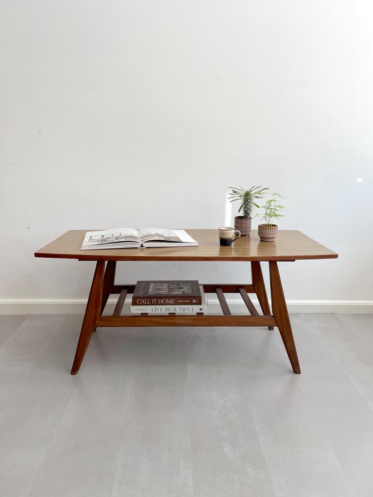 Vintage teakhouten salontafel Louis van Teeffelen, jaren 60, Ophalen, Teakhout, Gebruikt, 100 tot 150 cm
