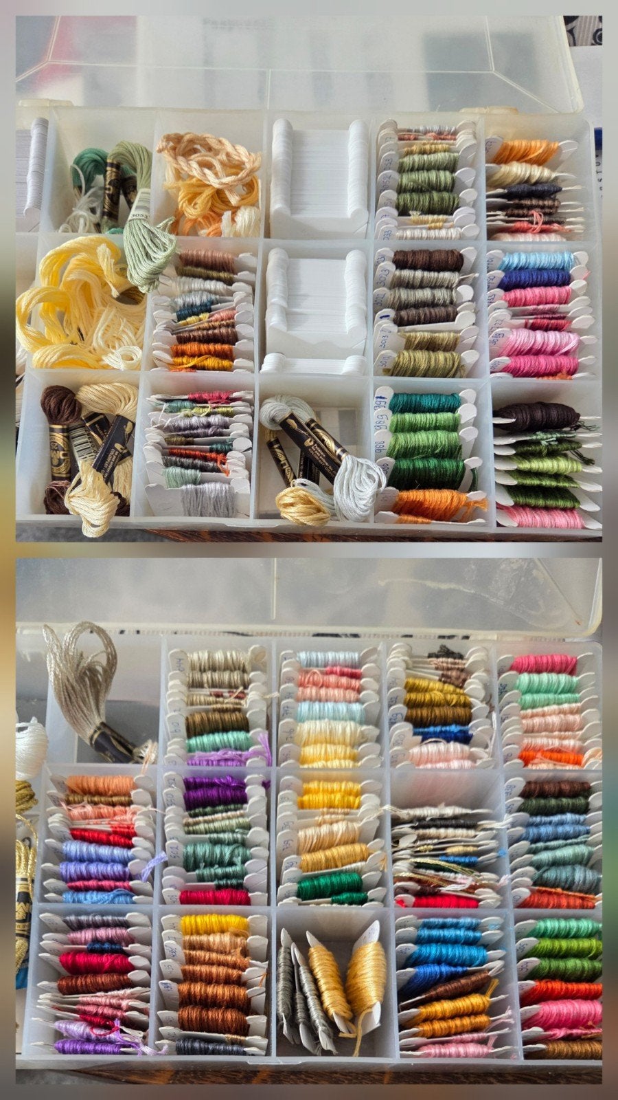 2 sorteerdozen met borduurgaren, Hobby en Vrije tijd, Ophalen of Verzenden, Borduurgaren of Zijde