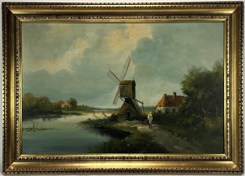 328. Olieverfschilderij - molen, 19e eeuw., Antiek en Kunst, Kunst | Schilderijen | Klassiek, Ophalen of Verzenden