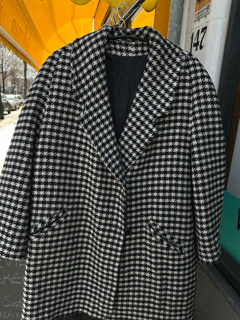 Stijlvolle Zwart-Witte Houndstooth Jas Maat XL, Ophalen of Verzenden, Gedragen, Maat 46/48 (XL) of groter, Zwart
