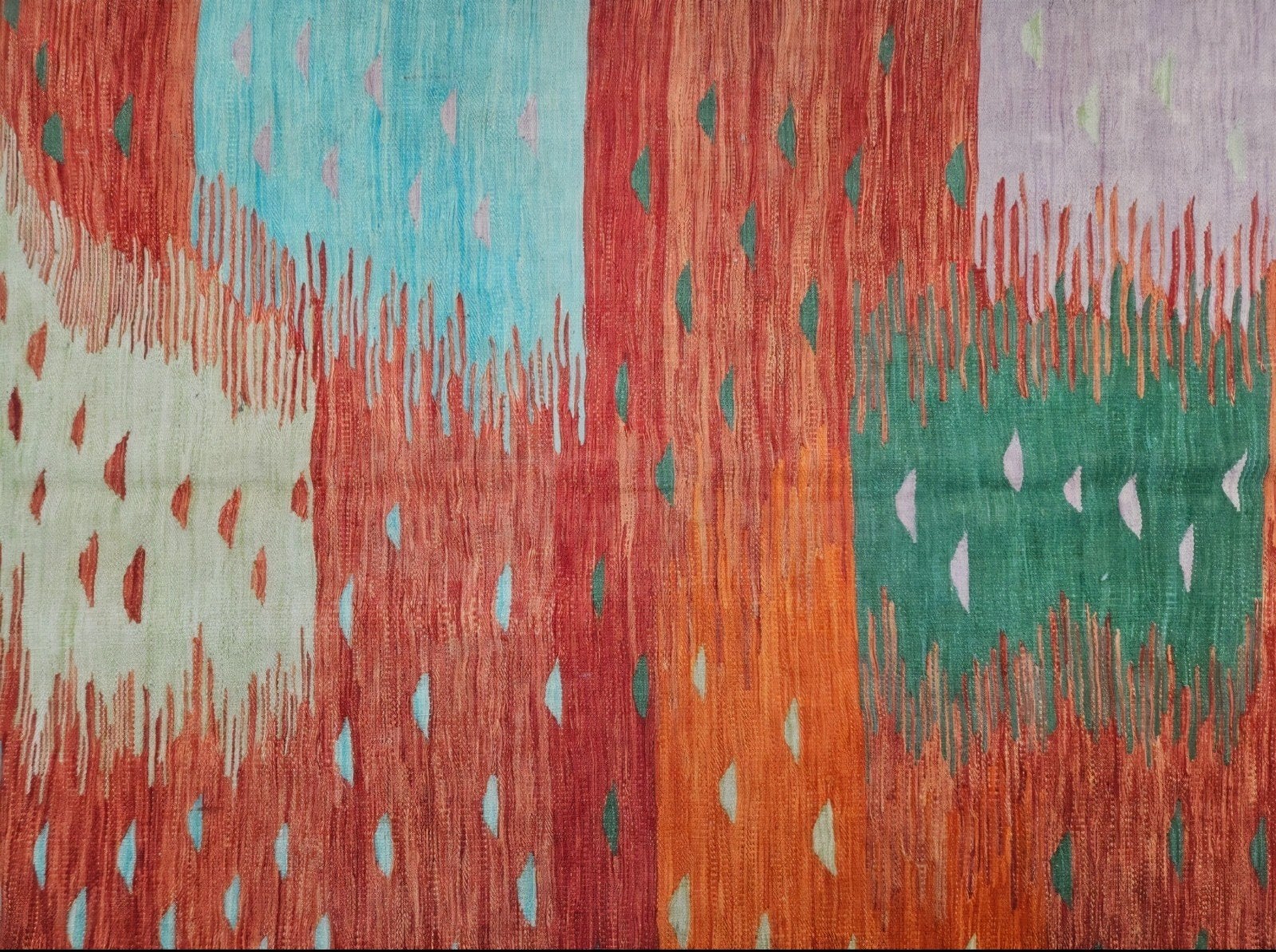 Handmade modern wol oosters Kelim tapijt Abstract 147x214cm, 100 tot 150 cm, Abstract, Modern, Bohemian, Geel, Www.hypepopup.nl