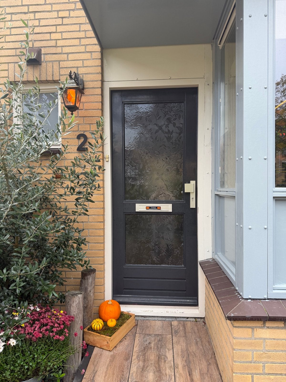 Hardhouten voordeur met glas en deurbeslag, Ophalen, Gebruikt, 80 tot 100 cm, Buitendeur