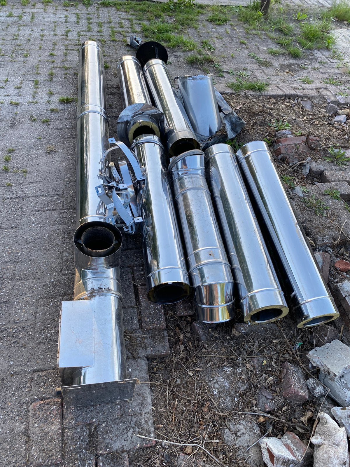 Rvs dubbelwandige rookgas afvoerpijp, Doe-het-zelf en Verbouw, Ophalen, Zo goed als nieuw, Overige metalen