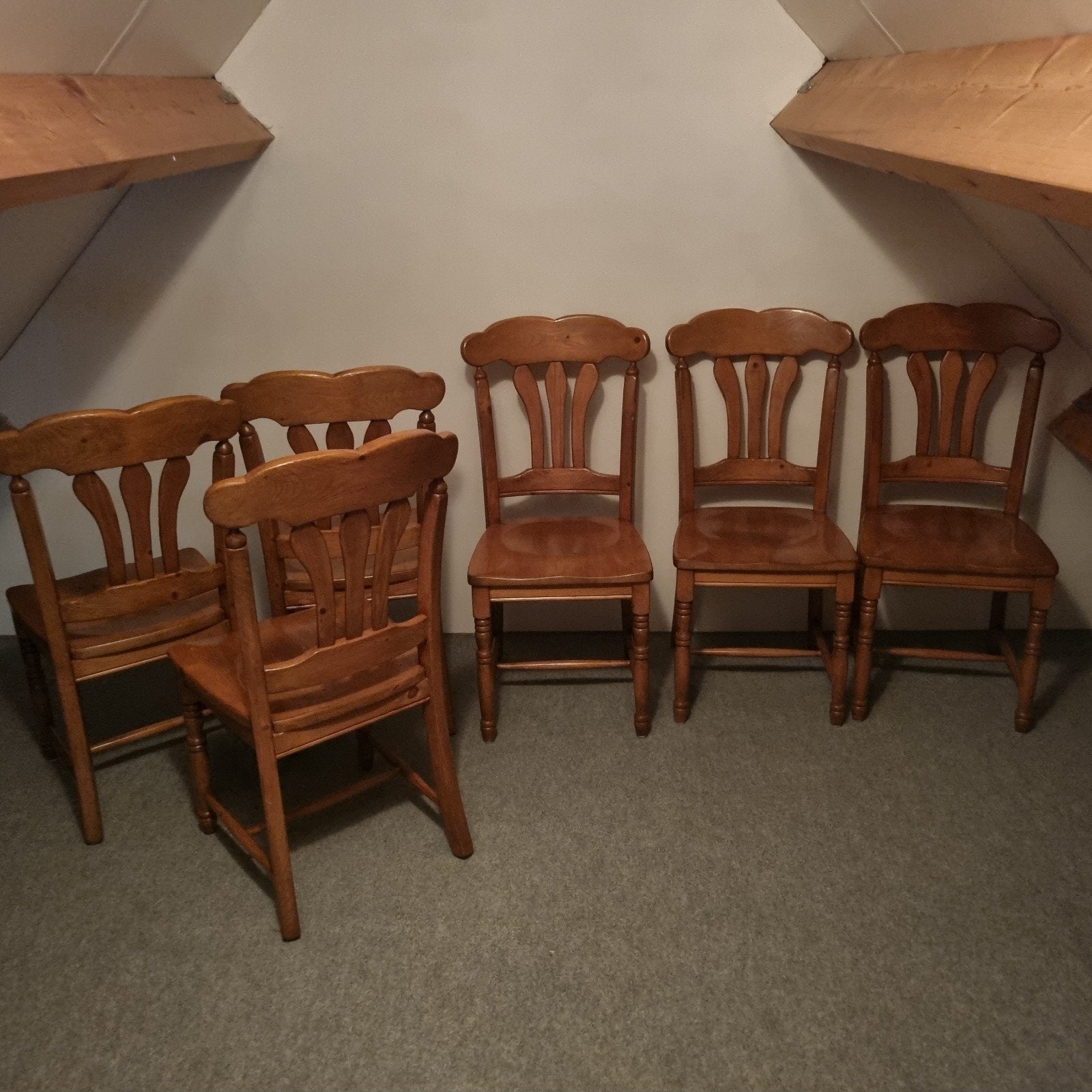 6 lichtgrenen stoelen in goede staat, Huis en Inrichting, Stoelen, Ophalen, Bruin, Hout, Vijf, Zes of meer stoelen