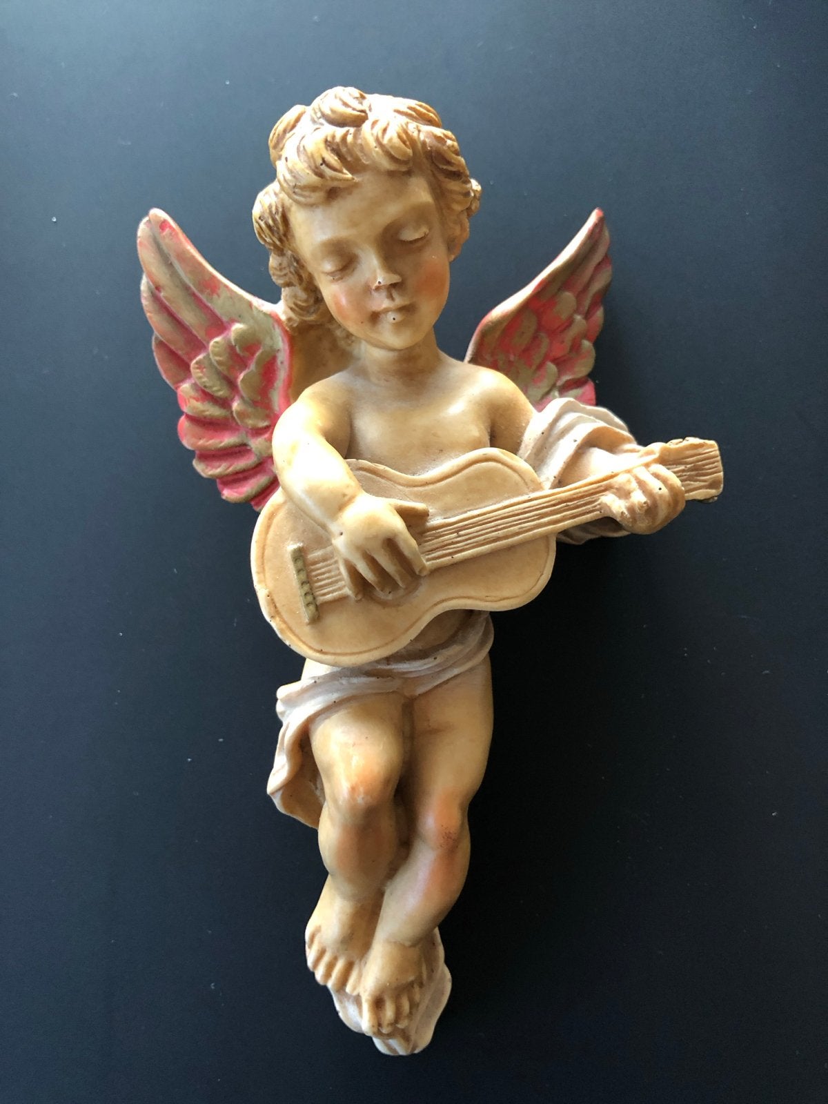 Engel Cherubijn met Gitaar - Wandbeeldje 14 cm - Brocante, Ophalen of Verzenden