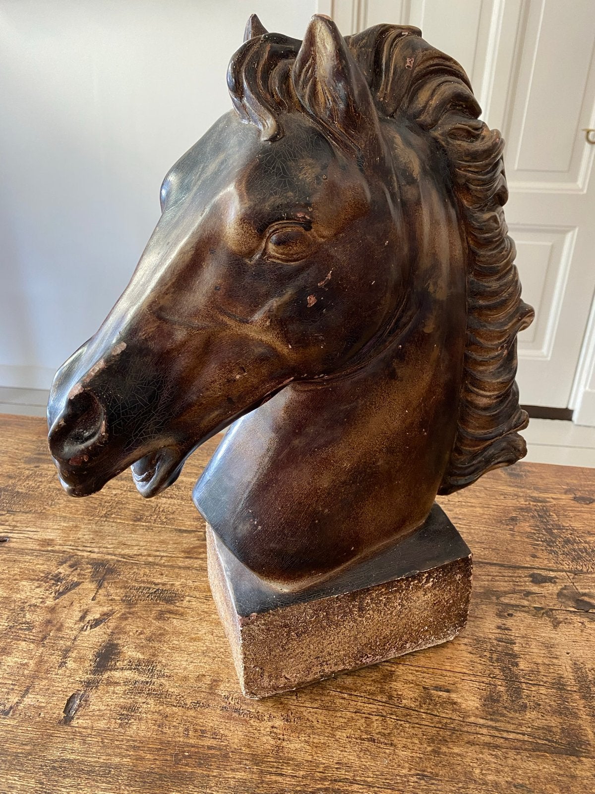 Antieke Gipsen Paardenbuste - Decoratief Kunstwerk, Ophalen, Art deco, Gips, Buste