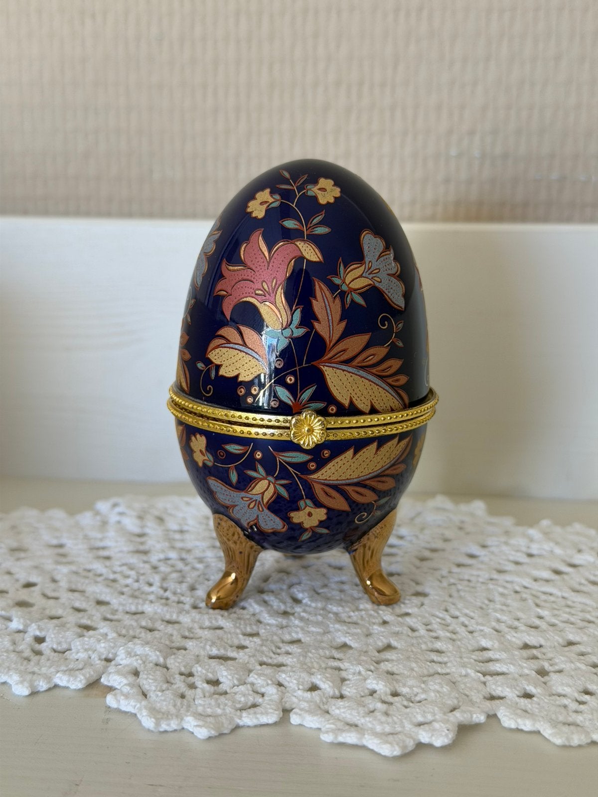Sieradendoosje ei model Fabergé stijl blauw goud decoratie, Ophalen of Verzenden