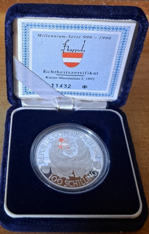 Oostenrijk, 100 Schilling 1992 - zilver Proof (1), Ophalen of Verzenden, Oostenrijk, Losse munt, Zilver