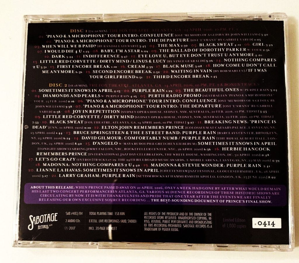 PRINCE - TRANS4MATION (FINAL SHOW, ATLANTA, 14 APRIL 2016), Cd's en Dvd's, Live-album, Bonusmateriaal, Nieuw in verpakking, Verzenden
