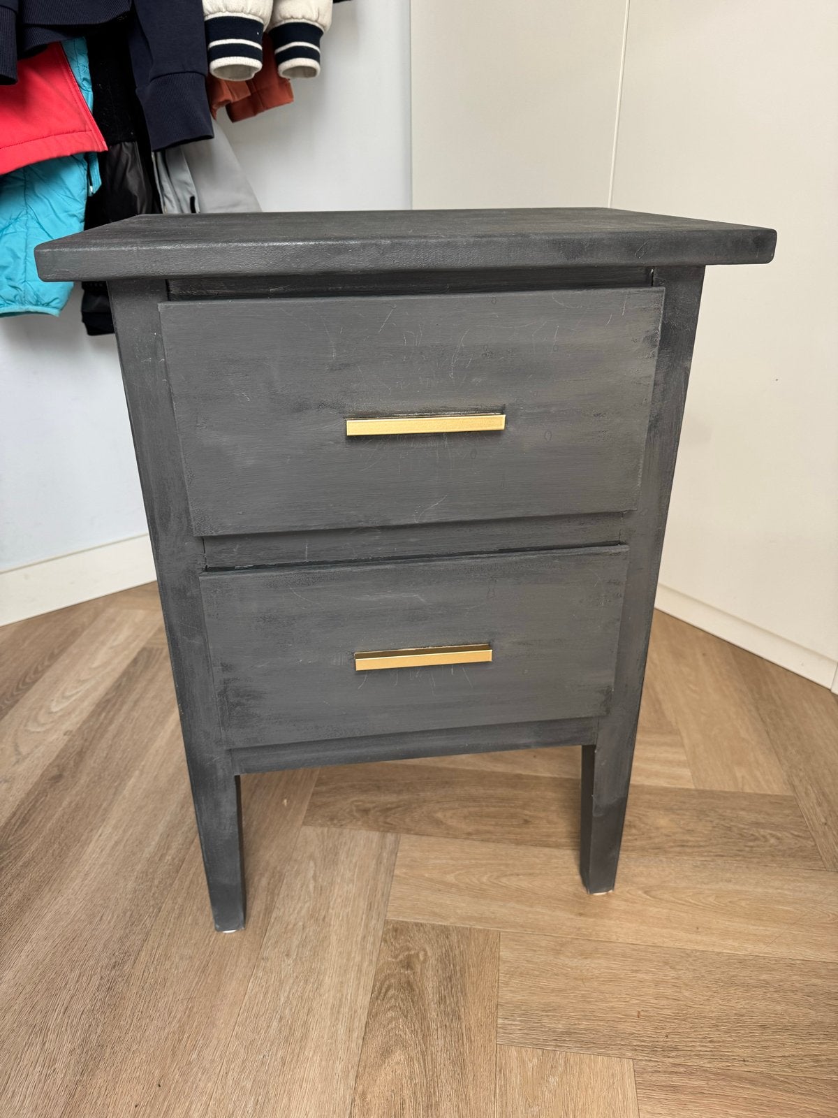Grijs geverfd ladekastje met 2 lades, Ophalen, Minder dan 50 cm, Gebruikt, 1 of 2 laden