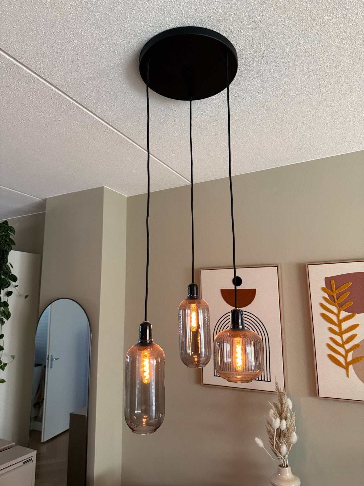 Normann Copenhagen Amp hanglampen - set van 3, Ophalen, Zo goed als nieuw, Glas, E14 (klein)