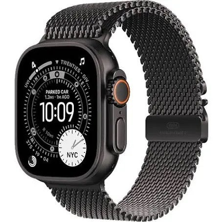 Appel Watch Ultra 3 49mm Cellulair met L Milanese armband, Ophalen, Zwart, IOS, Zo goed als nieuw